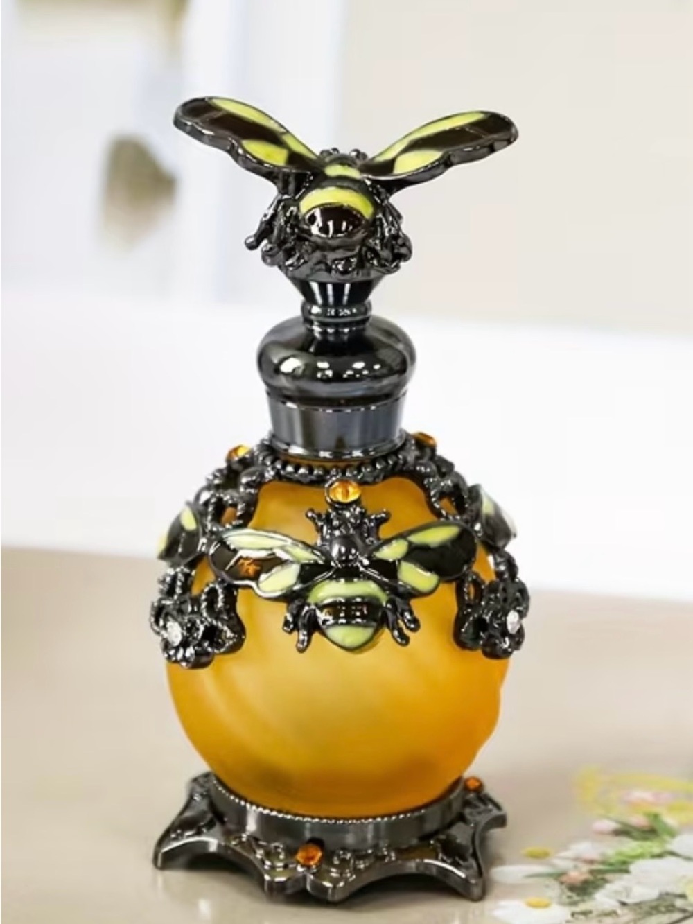 New Bee Motif Decorative Miniature Perfume Bottle in Yellow and Black - Picture 2 of 4